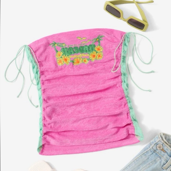 Tops Hawaii Tube Top Y2k Paris Hilton Embroidered Sexy Cute Bimbo